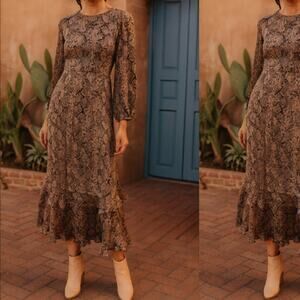 Olivaceous Maxi Dress Animal Print Western Satin Long Sleeve Size Large